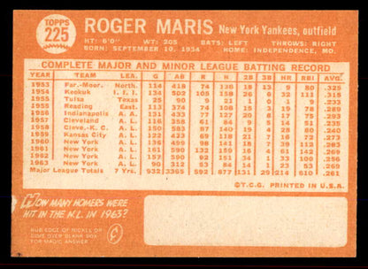 1964 Topps Baseball #225 Roger Maris Yankees EX-MT 545842