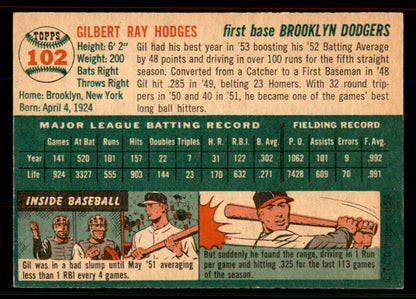 1954 Topps Baseball #102 Gil Hodges Dodgers EX-MT 545848