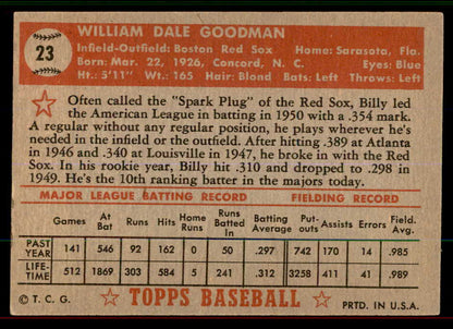 1952 Topps Baseball #023 Billy Goodman Red Sox EX-MT Red 545872