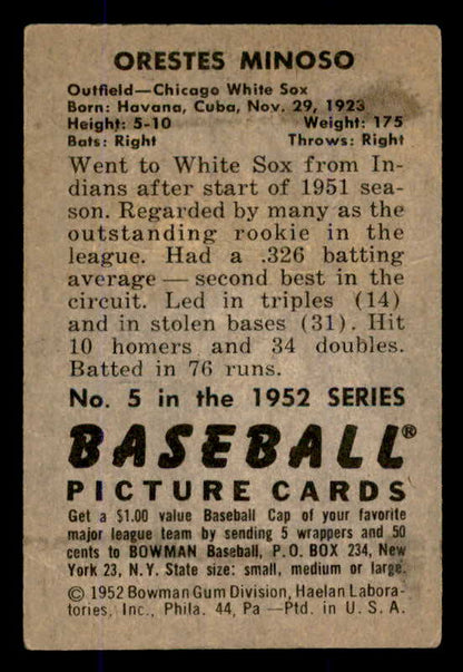 1952 Bowman Baseball #005 Minnie Minoso White Sox VG-EX 545894