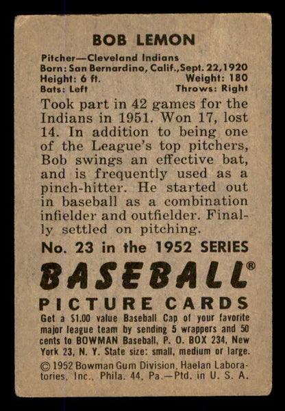 1952 Bowman Baseball #023 Bob Lemon Indians VG-EX 545920