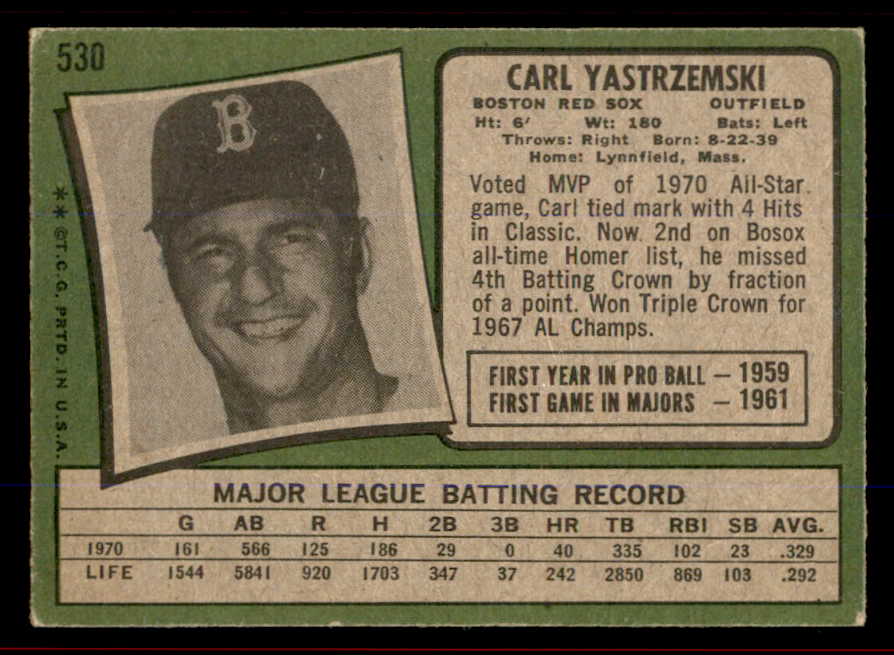 1971 Topps Baseball #530 Carl Yastrzemski Red Sox VG-EX 545947