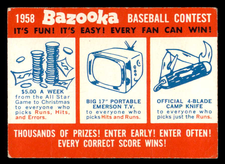 1958 Topps Baseball Contest Card GD-VG 545979