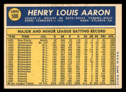 1970 Topps Baseball #500 Hank Aaron Braves VG-EX 546001