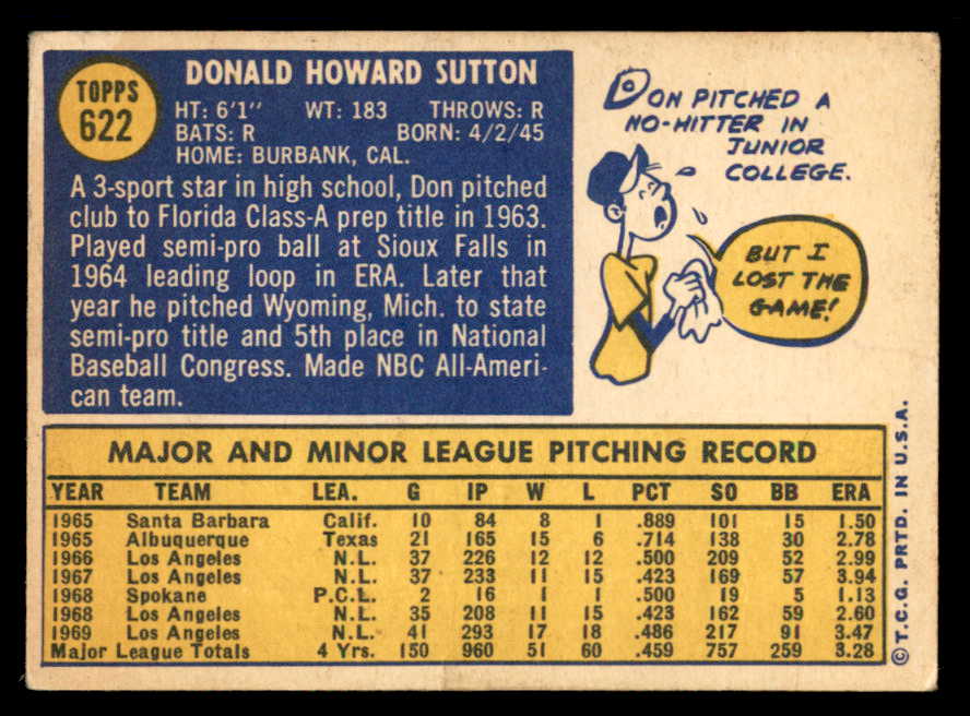 1970 Topps Baseball #622 Don Sutton Dodgers VG-EX 546017