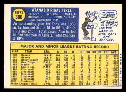 1970 Topps Baseball #380 Tony Perez Reds EX 546025