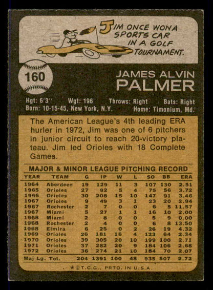 1973 Topps Baseball #160 Jim Palmer Orioles EX-MT 546042