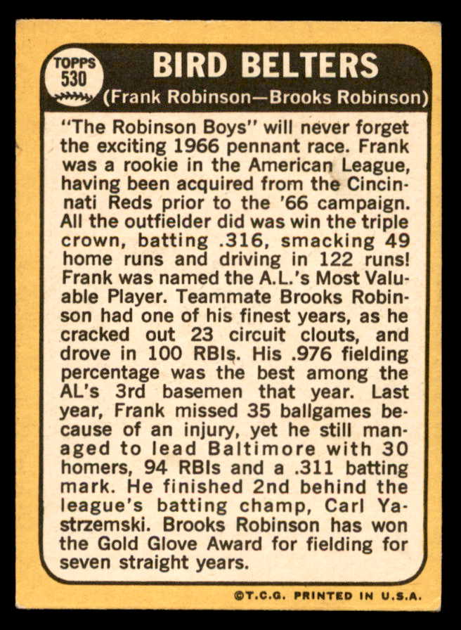 1968 Topps Baseball #530 Brooks Robinson Frank Robinson EX-MT 546093
