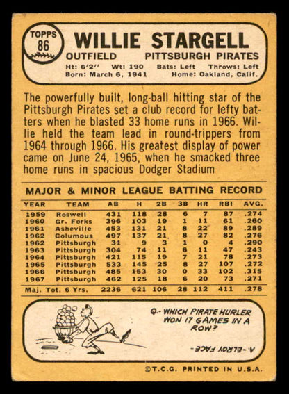 1968 Topps Baseball #086 Willie Stargell Pirates VG-EX 546126
