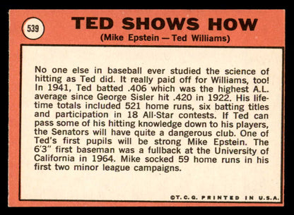 1969 Topps Baseball #539 Ted Williams Mike Epstein EX-MT 546147