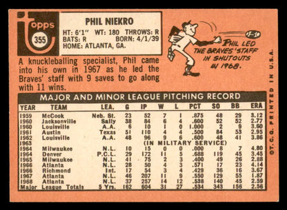 1969 Topps Baseball #355 Phil Niekro Braves VG-EX 546163