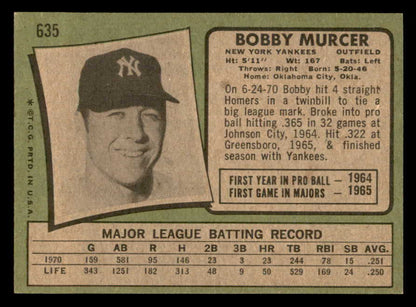 1971 Topps Baseball #635 Bobby Murcer Yankees EX-MT 546299