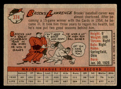 1958 Topps #374 Brooks Lawrence Reds Signed Autographed