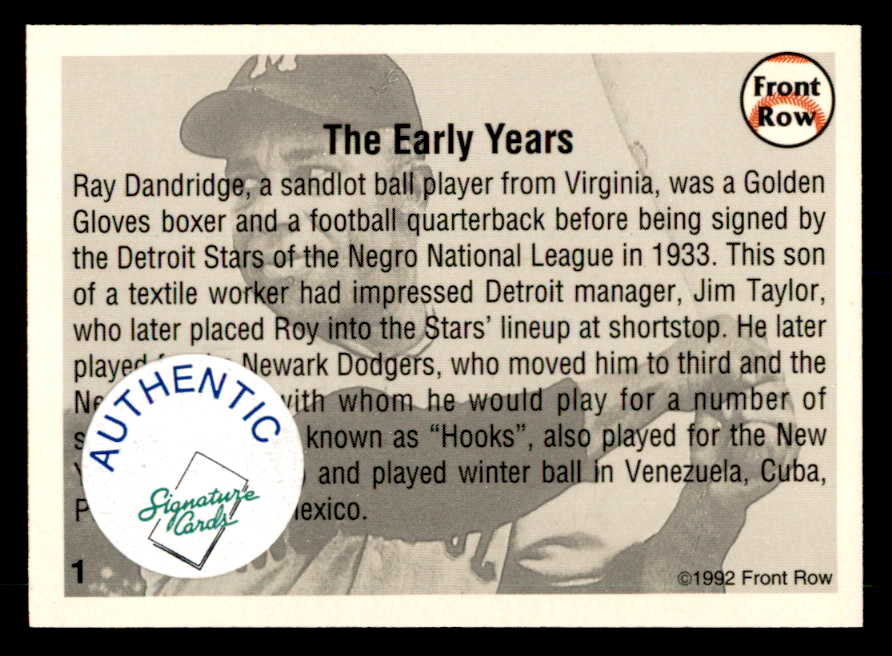 1992 Front Row #001 Ray Dandridge Signed Autographed