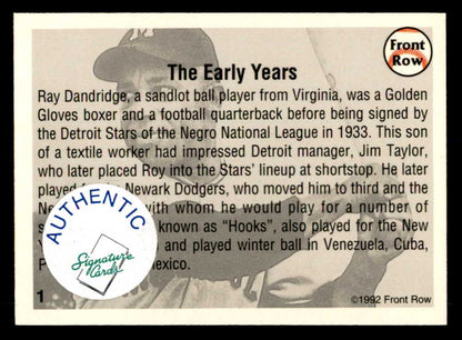 1992 Front Row #001 Ray Dandridge Signed Autographed
