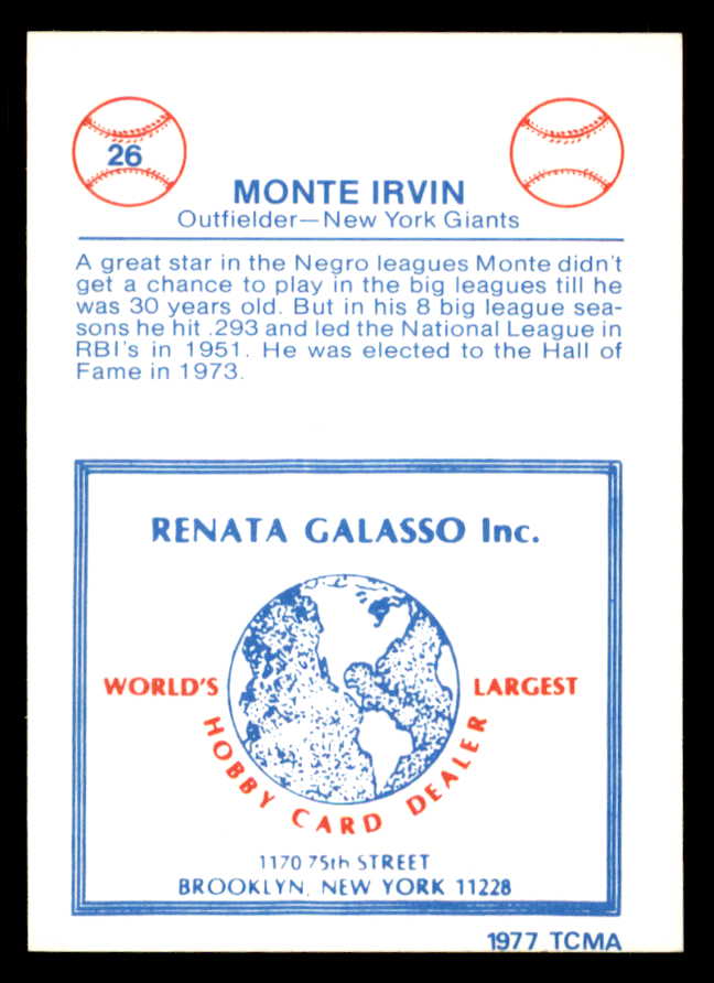 1977 TCMA #026 Monte Irvin Giants Signed Autographed