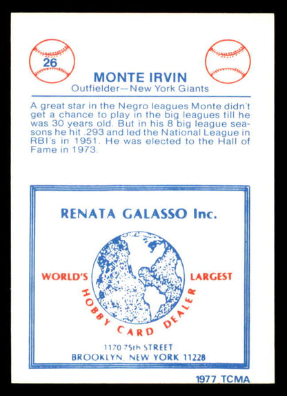 1977 TCMA #026 Monte Irvin Giants Signed Autographed