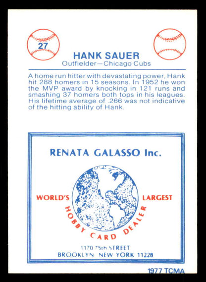 1977 TCMA #027 Hank Sauer Cubs Signed Autographed