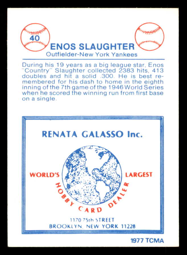 1977 TCMA #040 Enos Slaughter Yankees Signed Autographed