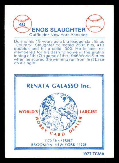 1977 TCMA #040 Enos Slaughter Yankees Signed Autographed