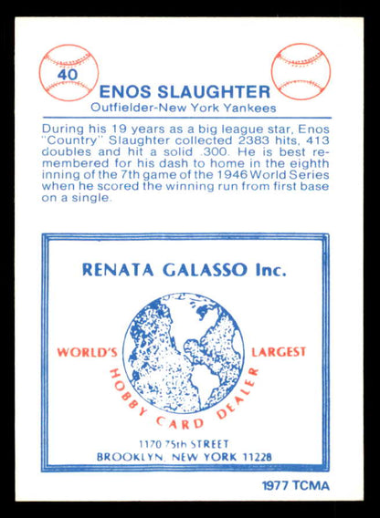 1977 TCMA #040 Enos Slaughter Yankees Signed Autographed