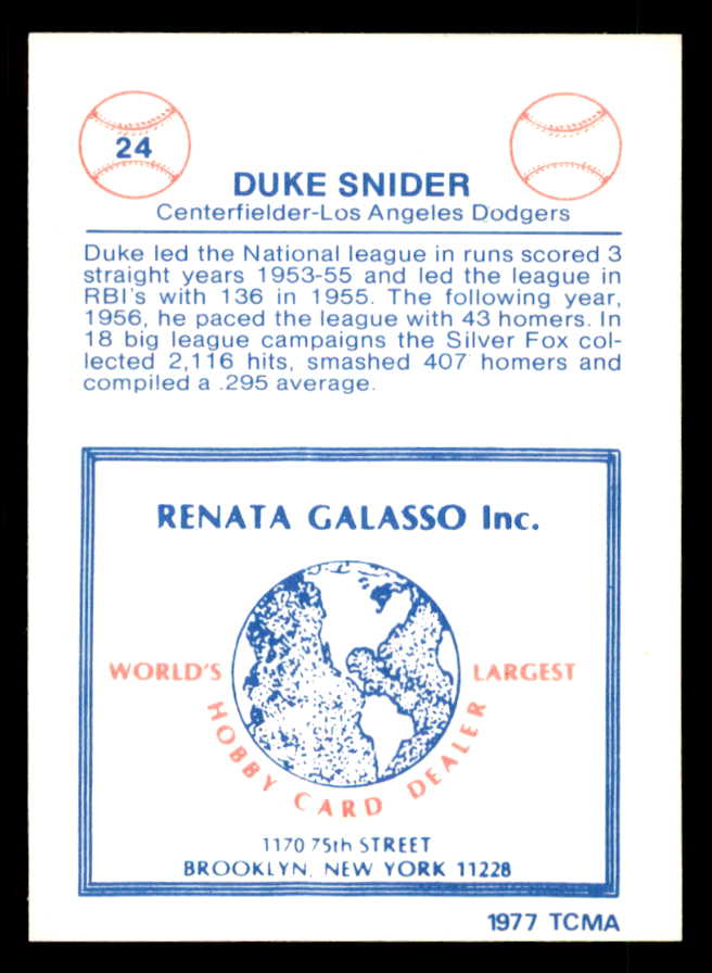 1977 TCMA #024 Duke Snider Dodgers Signed Autographed