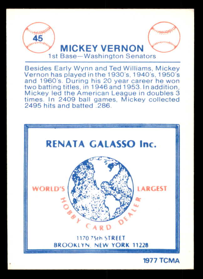 1977 TCMA #045 Mickey Vernon Senators Signed Autographed