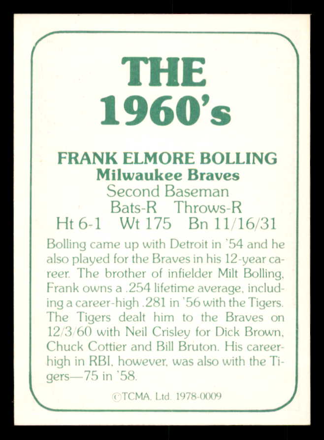 1978 TCMA #009 Frank Bolling Braves Signed Autographed