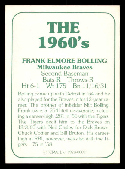 1978 TCMA #009 Frank Bolling Braves Signed Autographed