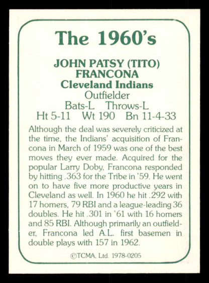 1978 TCMA #205 Tito Francona Indians Signed Autographed