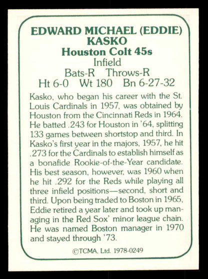 1978 TCMA #249 Eddie Kasko Colt .45s Signed Autographed