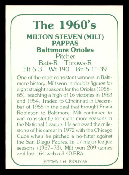 1978 TCMA #056 Milt Pappas Orioles Signed Autographed