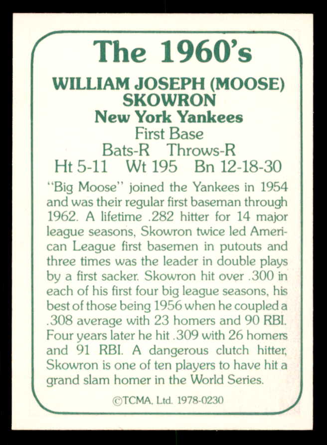 1978 TCMA #230 Bill Skowron Yankees Signed Autographed