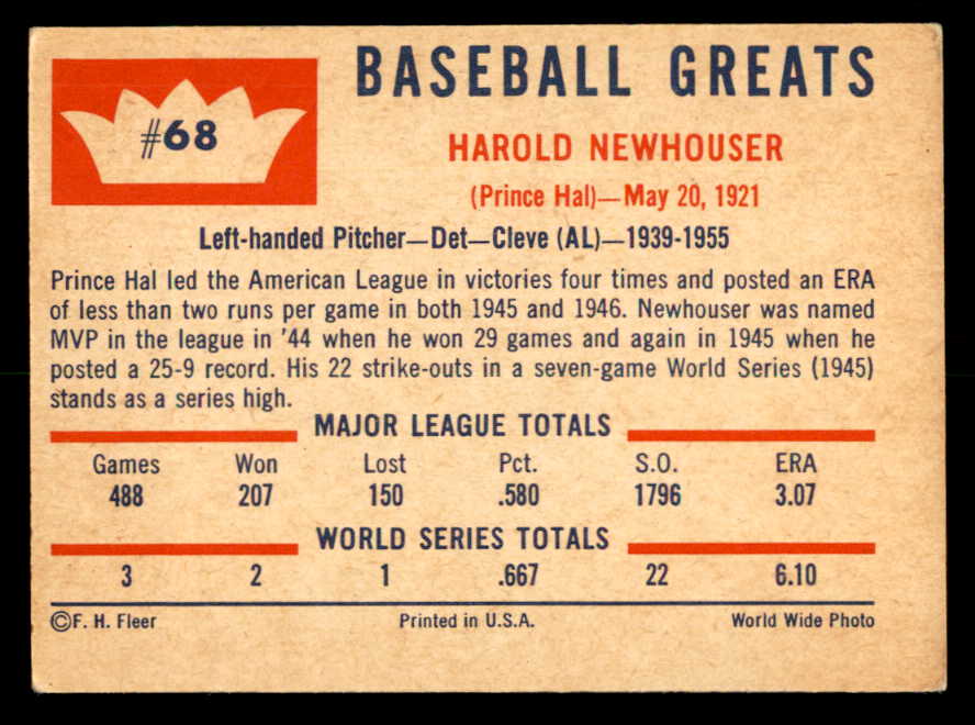 1960 Fleer #068 Hal Newhouser Tigers Signed Autographed