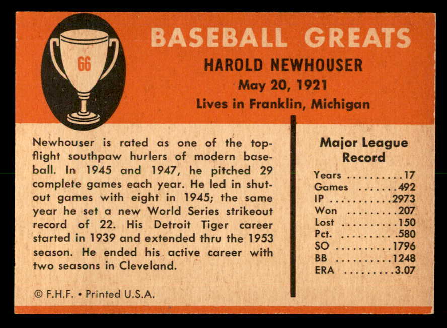 1961 Fleer #066 Hal Newhouser Tigers Signed Autographed