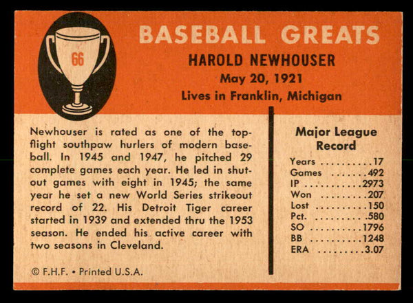 1961 Fleer #066 Hal Newhouser Tigers Signed Autographed
