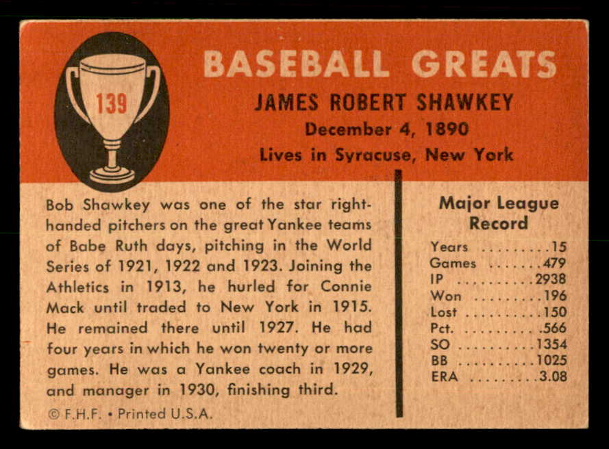 1961 Fleer #139 Bob Shawkey Giants Signed Autographed