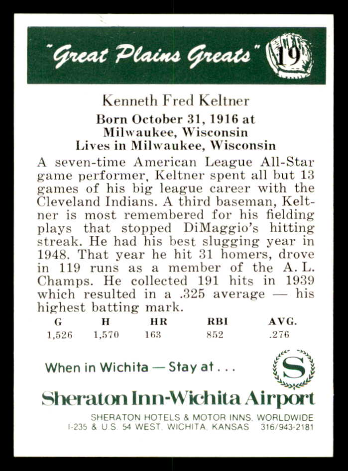 1975 Great Plains Greats #019 Ken Keltner Signed Autographed
