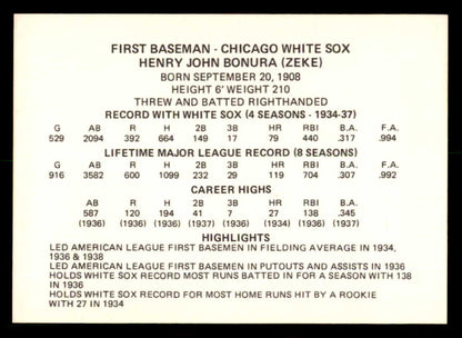 1976 Chicago Greats Zeke Bonura White Sox Signed Autographed