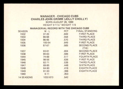 1976 Chicago Greats Charlie Grimm Cubs Signed Autographed