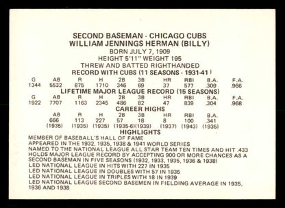1976 Chicago Greats Billy Herman Cubs Signed Autographed