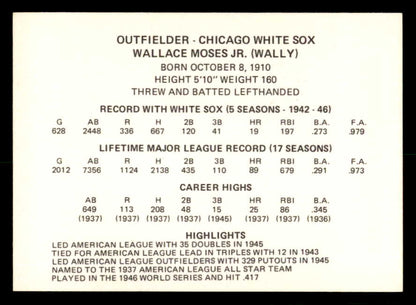 1976 Chicago Greats Wally Moses White Sox Signed Autographed