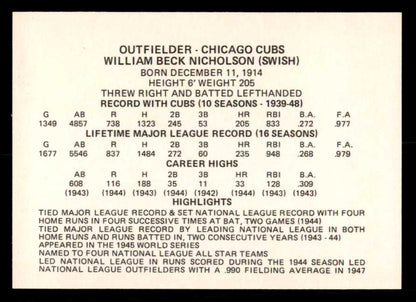 1976 Chicago Greats Bill Nicholson Cubs Signed Autographed