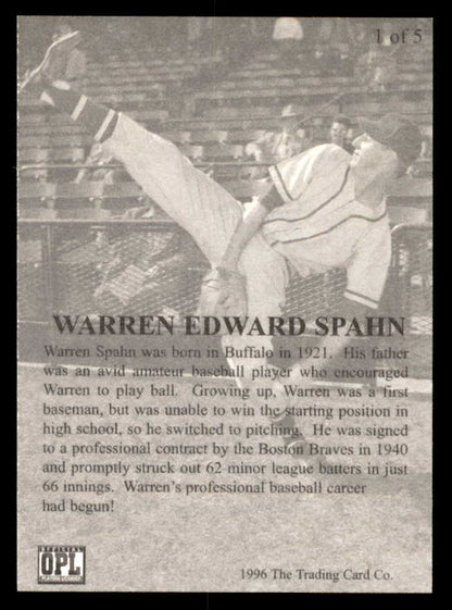 1996 Front Row #001 Warren Spahn Braves Signed Autographed
