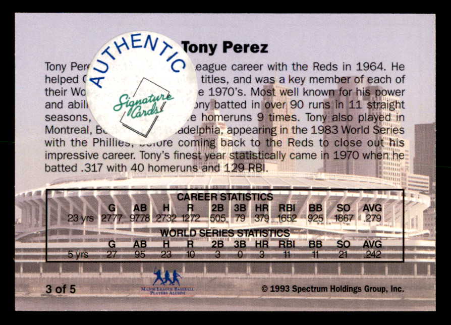 1993 Spectrum #003 Tony Perez Reds Signed Autographed