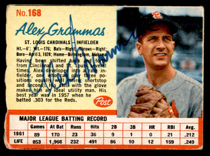 1962 Post #168 Alex Grammas Cardinals Signed Autographed