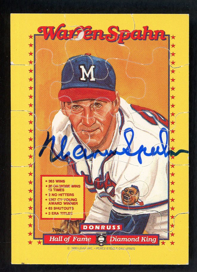 1989 Donruss Puzzle Warren Spahn Braves Signed Autographed
