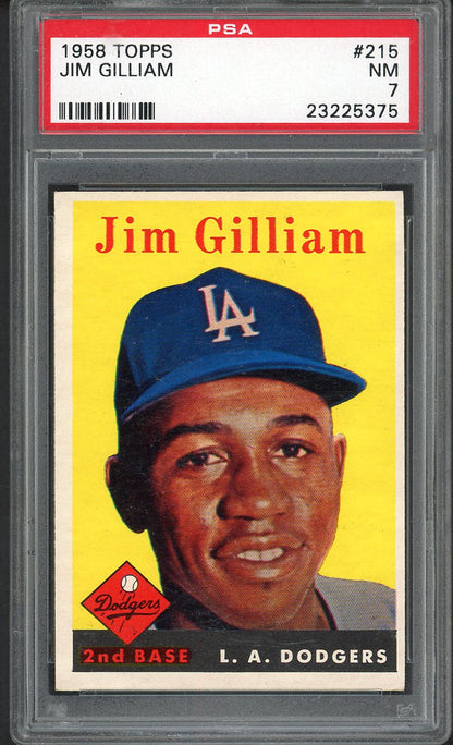 1958 Topps Baseball #215 Jim Gilliam Dodgers PSA 7 NM 546548