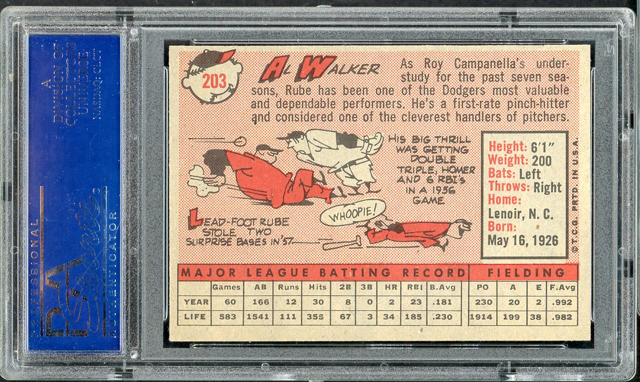 1958 Topps Baseball #203 Rube Walker Dodgers PSA 7 NM 546561