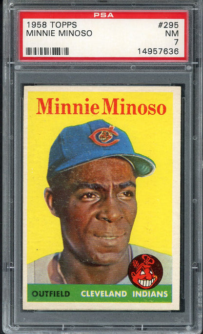 1958 Topps Baseball #295 Minnie Minoso Indians PSA 7 NM crack 546595